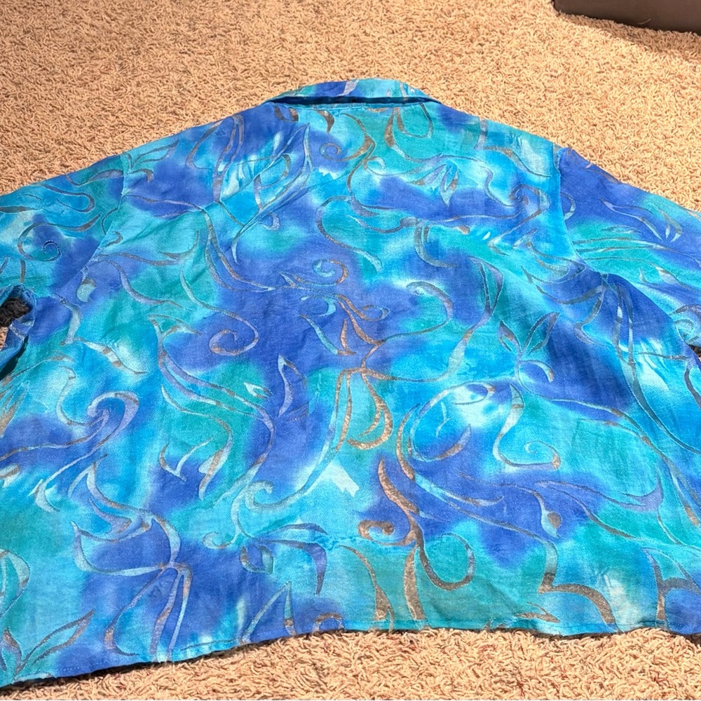 BonWorth Blue and Green Semi-Transparent Patterned Blouse - Size XL - Picture 2 of 6